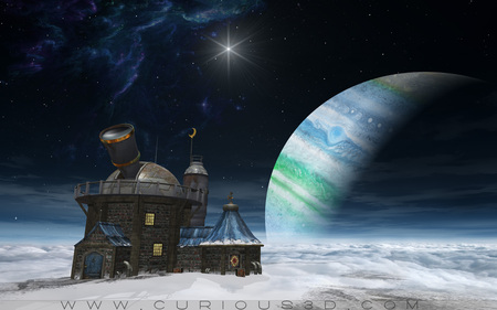 Observatory - space, star, observatory, planet, cloud