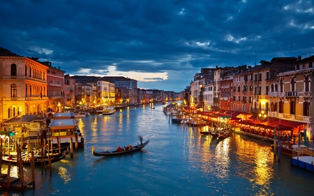 Venice,Italy - romantic, boat, splendor, italia, romance, night, reflection, view, venice, hdr, houses, sky, clouds, house, beautiful, sea, city, beauty, colors, gondola, lovely, architecture, buildings, boats, colorful, lights, gondolas, italy, peaceful