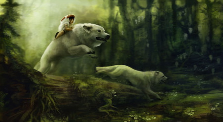 Princess Mononoke - wolf, abstract, andrea, green, fantasy