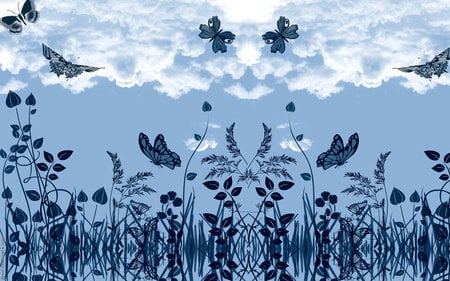 HEAVENLY BUTTERFLIES - heavenly, blue, clouds, butterflies