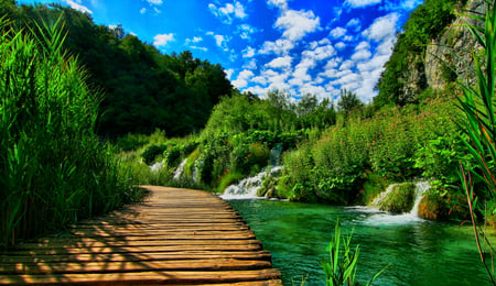 landscape - nice, sky, trees, peaceful, photography, water, cool, clouds, quietly, green, rivers, grass, landscape, waterfalls, nature, beautiful, photo