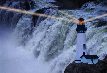 Lighthouse - picture, lighthouse, waterfall, cool