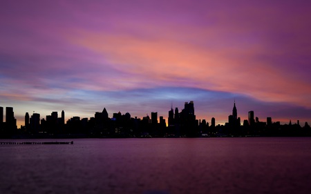 Golden Hudson Rise - calm, view, dawn, clouds, beautiful, river, architecture, waters, colors