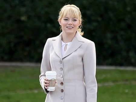 Emma Stone - stone, coffee, emma stone, emma, coat, blonde