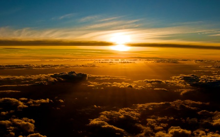 Sunset in Flight - nature, clouds, blue, beautiful, sunsets, skies, colors, golden