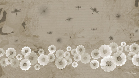 Dragonfly Floral - widescreen, flowers, abstract, dragonflies, tan, dogwood, firefox persona, natural