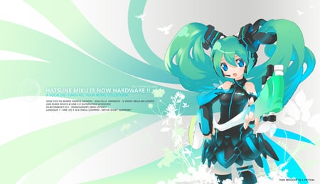 Hatsune Miku HW - teenager, hair, hw, hard, hatsune, vocaloid, blue, gutar, anime, green, miku, ware, teen, cute, long