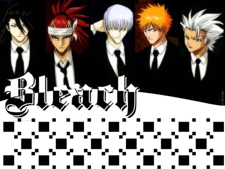 Byakuya, Renji, Gin, Ichigo, Toshirou - bleach, kurosaki ichigo, ichimaru gin, black hair, gin ichimaru, kuchiki byakuya, toushirou, hitsugaya toushirou, suit, byakuya kuchiki, anime, toushirou hitsugaya, ties, headband, renji, abarai renji, toshiro, byakuya, ichigo kurosaki, ichigo, renji abarai, spiky hair