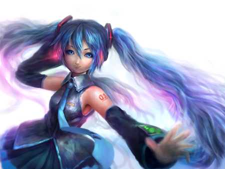 Hatsune Miku - virtual, miku, vocaloids, song, microphone, uniform, singer, contract, cool, pink, headphones, awesome, vocaloid, anime, twintail, blue, skirt, singing, hair, realistic, hatsune, black, cute, beautiful, girl, abstract, anime girl, real, white, program, artistic, pretty, aqua, beauty, art, diva, nice, tie, idol, headset, music, hatsune miku