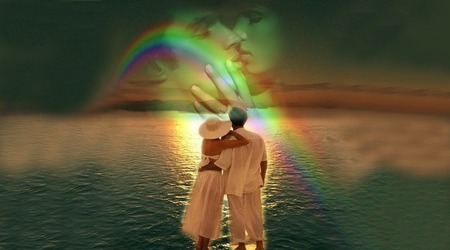 at the end of the rainbow - ocean, raibow, romance, sunset