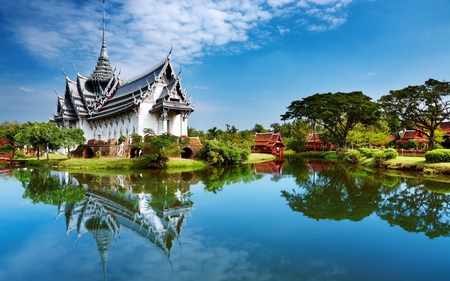 Beauty Of Thailand - sunny, thailand, china, japan, garden, plants, paradise, other, house, chinese, beautiful landscape, beauty, colors, architecture, river, nature, green, asian, building, blue, grass, reflection, home, view, lake, monuments, houses, sky, clouds, trees, water, beautiful, photography, palace, lovely, tree, colorful, ancient, temple, peaceful, park