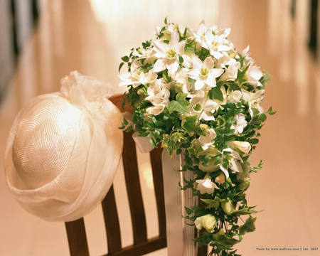 Wedding Flowers Arrangement - white, wedding hat, chear, flowers arrangement, beautiful