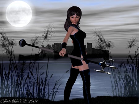 Lake side - lake, fantasy, moon, woman, other