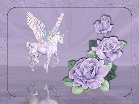 lavender - roses, pegasus, fantasy, other, lavender