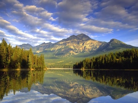 Mountain reflection - lake, reflection, clouds, nature, mountain