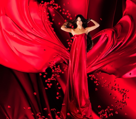 Lady In Red - woman, beauty, she, female, people, photography, heart, hair, eyes, fantasy, face, hearts, pretty, valentines day, romance, lady, girl, lovely, romantic, red, beautiful, dress