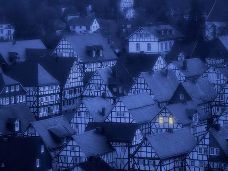 Just night - roofs, windows, night, houses, light, architecture