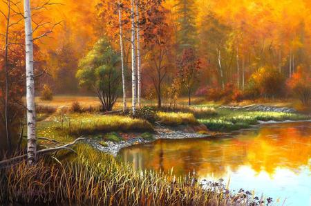 Autums Edge - lake, quiet, autumn, forest