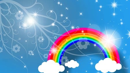 I Love Rainbows - rainbow, sky, abstract, clouds, flower vine, lights