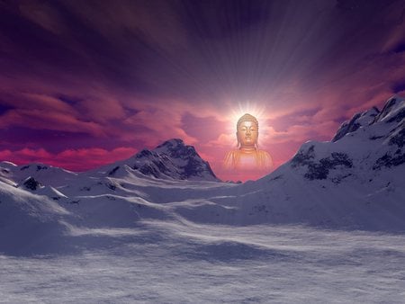 Buddha and snow - fantasy, winter, nature, buddha