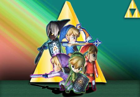 Toon link team - colorful, black, triforce, toon link, purple, yellow, blue, red, green, video games, gray