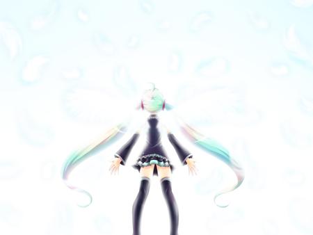 Hatsune Miku - aqua, hot, music, thighhighs, anime girl, white, cool, aqua eyes, hatsune miku, sexy, skirt, light, song, vocaloids, program, glow, vocaloid, beautiful, uniform, diva, nice, beauty, twintail, singer, aqua hair, black, virtual, pretty, idol, anime, miku, cute, girl, hatsune, blue, tie, awesome