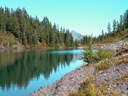 One of Twin Lakes - fall, lake, foreest, mountains, washington