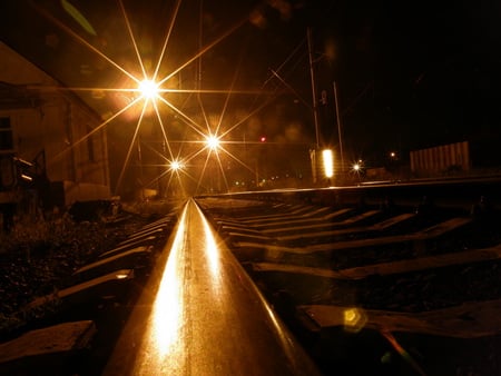 Railway - train, railway, station, light, night