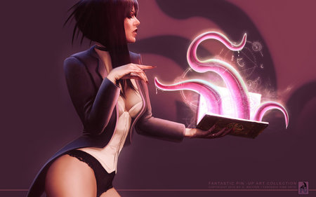 magic - women, hands, pink, magic, book