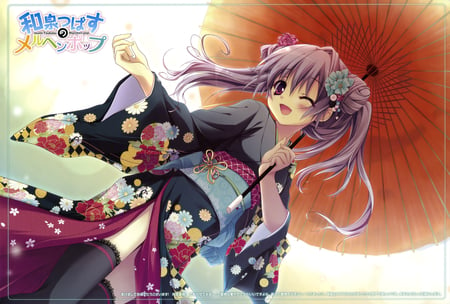 go to a festival - girl, anime, kimono, happy