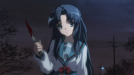 Asakura Ryoko - the disappearance of haruhi suzumiya, creepy, yandere, long hair, the melancholy of haruhi suzumiya, blood, knife, asakura ryoko