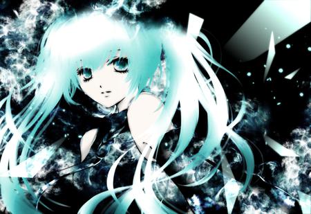 Hatsune Miku - tie, pretty, uniform, flowers, nice, program, hot, beauty, virtual, white, cute, aqua eyes, song, sexy, vocaloid, anime, twintail, hatsune miku, music, aqua, ribbons, idol, anime girl, skirt, shards, beautiful, singer, girl, cool, black, miku, awesome, diva, aqua hair, hatsune, vocaloids