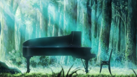 play for me - beauty, nature, piano, pretty, trees, forest, light, music