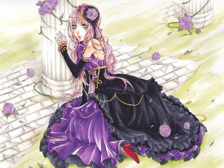 Princess Luka - pretty, pink, luka, flowers, path, princess, nice, program, purple rose, hot, megurine, beauty, virtual, white, megurine luka, cute, aqua eyes, song, sexy, vocaloid, anime, music, aqua, purple, red, pose, pink hair, idol, hat, anime girl, beautiful, singer, girl, cool, black, high heels, awesome, diva, rose, vocaloids