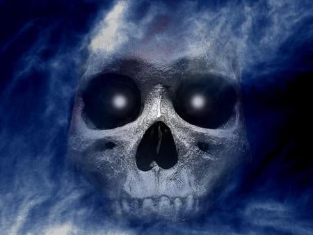 Blue Mist - rising, blue, skull, mist