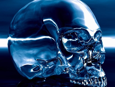 Blue Skull - blue, alone, sitting, crystal, skull