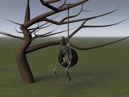 The Swing - tire, tree, yard, skeleton