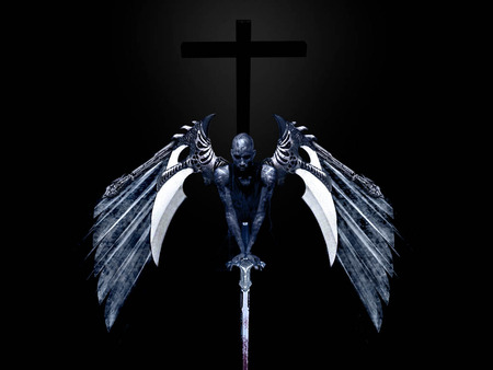 dark angel - fantasy, dark, 3d, weapon, angel