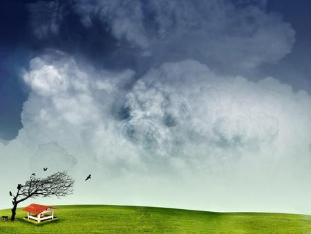 3d-Nature !!! - home, abstract, cloud, 3d-art, tree, field