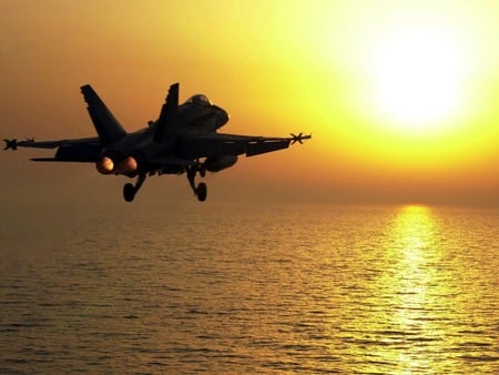 Hornet F-18 !!! - aircraft, flighter plane harnet, sea, sun