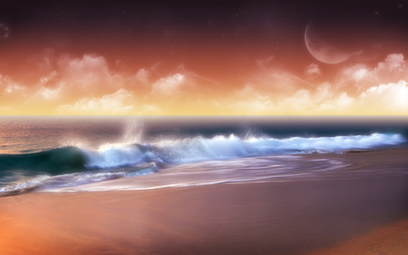 ocean - moon, oceans, nature, wave, sky