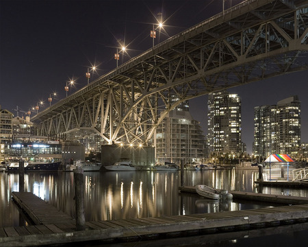 bridge - lights, sea, city, night, architecture, bridge