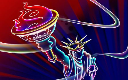 3D Neon Lady Liberty (WDS) - 3d and cg, colorful, lady-liberty-, widescreen, neon, 3d, beautiful, wds, lady liberty