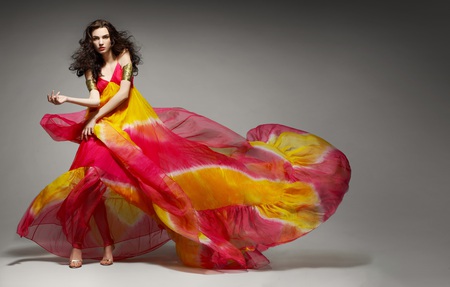 Fashionista - woman, skin, women, girls, female, people, photography, black, white, brown, yellow, grey, figure, brunette, silk, girl, fashion, models female, gown, couture, colours, red, pink, dress