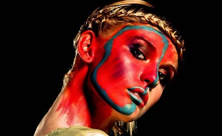 Painted Face - nice, female, photography, model, face, pretty, red, beautiful, painted