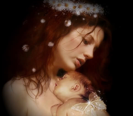 Fairy Mother and Child - woman, baby, beautiful, mother, fairy, rapture