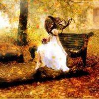 Autumn Lady in Park Bench