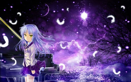 Tachibana Kanade - tachibana, angel, girl, kanade, purple, piano, angel beats, feather, tachibana kanade, beats, cute