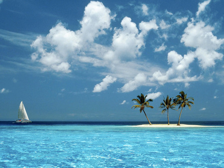 Cool Island - sky, blow, cool, landscape, wonderful, sea, boat