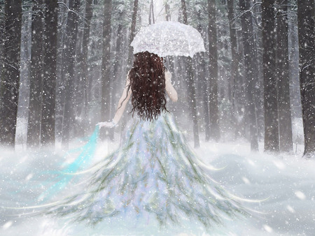 Snow Princess - white, ice, lady, girl, forest, milky